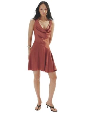 NWT H&M Cowl-Neck Satin Mini Dress - Rust/Terracotta - Size Medium